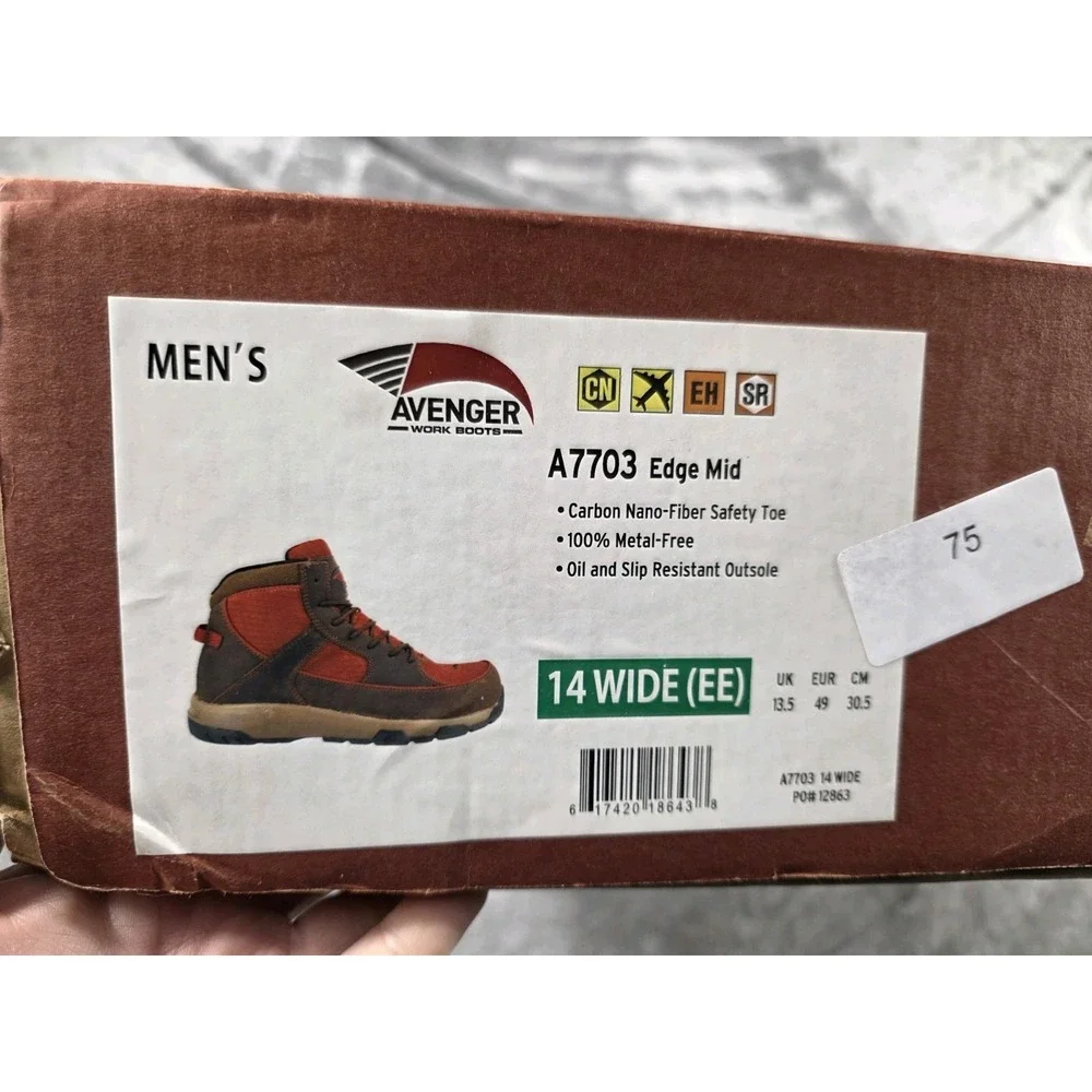 Avenger Edge CT Mid Composite Safety Toe Boots Red/Brown Men's Size 14 Wide‎ EE